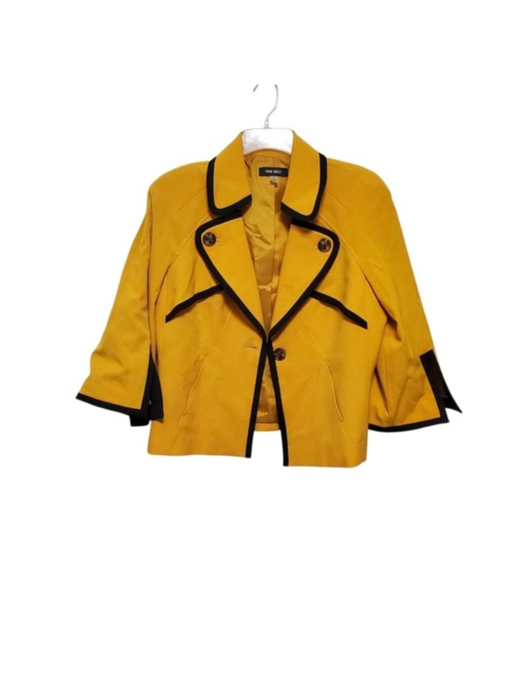 Crop Blazer Single Button Waist Mustard Pockets